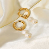 18KGF Natural Freshwater Pearl Hoop Earrings French Style
