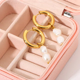 18KGF Natural Freshwater Pearl Hoop Earrings French Style