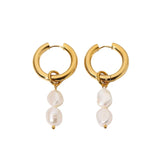 18KGF Natural Freshwater Pearl Hoop Earrings French Style
