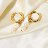 18KGF Natural Freshwater Pearl Hoop Earrings French Style
