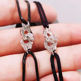 925 Silver Handcuffs Diamond Leather Bracelet Jewelry Gift