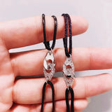 925 Silver Handcuffs Diamond Leather Bracelet Jewelry Gift