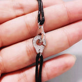 925 Silver Handcuffs Diamond Leather Bracelet Jewelry Gift