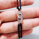 925 Silver Handcuffs Diamond Leather Bracelet Jewelry Gift
