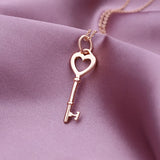 925 Silver Heart Key Necklace European Women's Jewelry