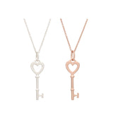 925 Silver Heart Key Necklace European Women's Jewelry