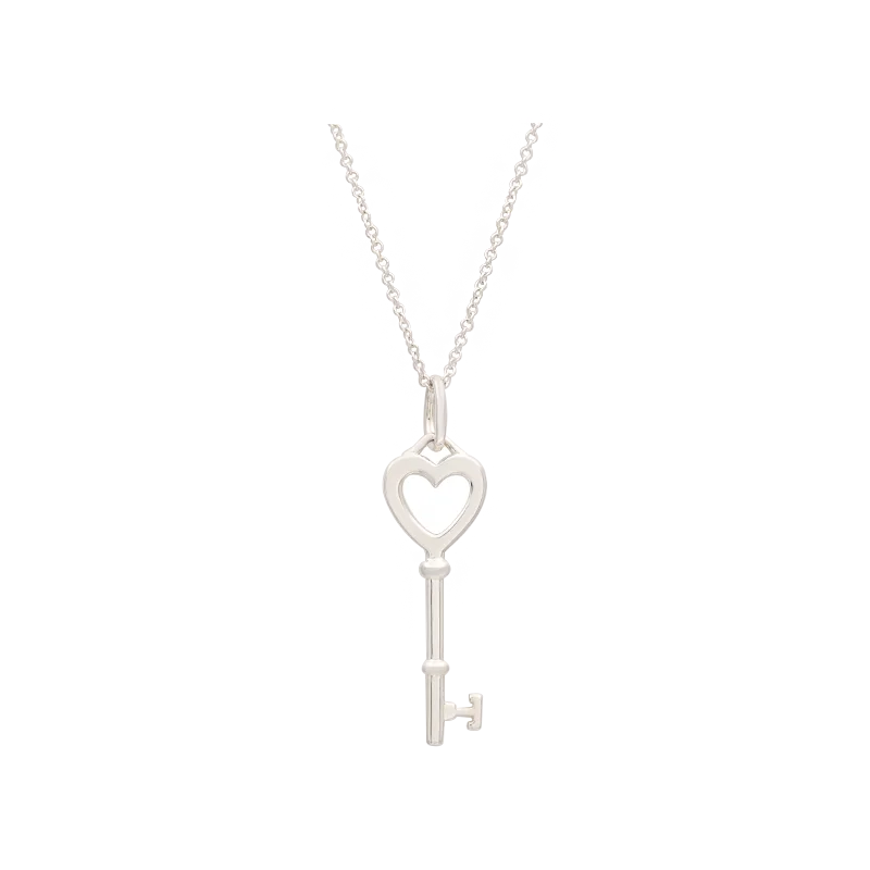 925 Silver Heart Key Necklace European Women's Jewelry
