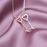 925 Silver Heart Key Necklace European Women's Jewelry