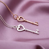 925 Silver Heart Key Necklace European Women's Jewelry