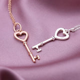 925 Silver Heart Key Necklace European Women's Jewelry