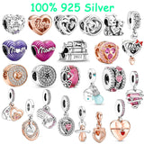 925 Silver Pink Love MOM Charm Pacifier Pendant DIY Bracelet Mother's Gift