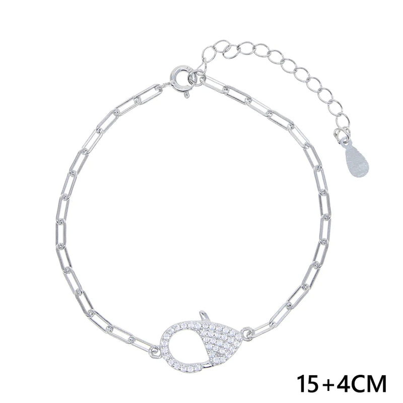 925 Silver Clear Cz Lobster Charm Bracelet for Women