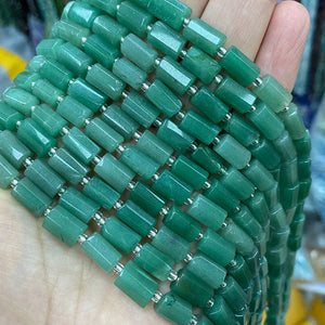Green Aventurine Faceted Cylinder Stone Beads 6MM