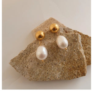 Natural Pearl Drop Earrings 14KGF Statement Earrings