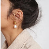Natural Pearl Drop Earrings 14KGF Statement Earrings