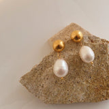 Natural Pearl Drop Earrings 14KGF Statement Earrings