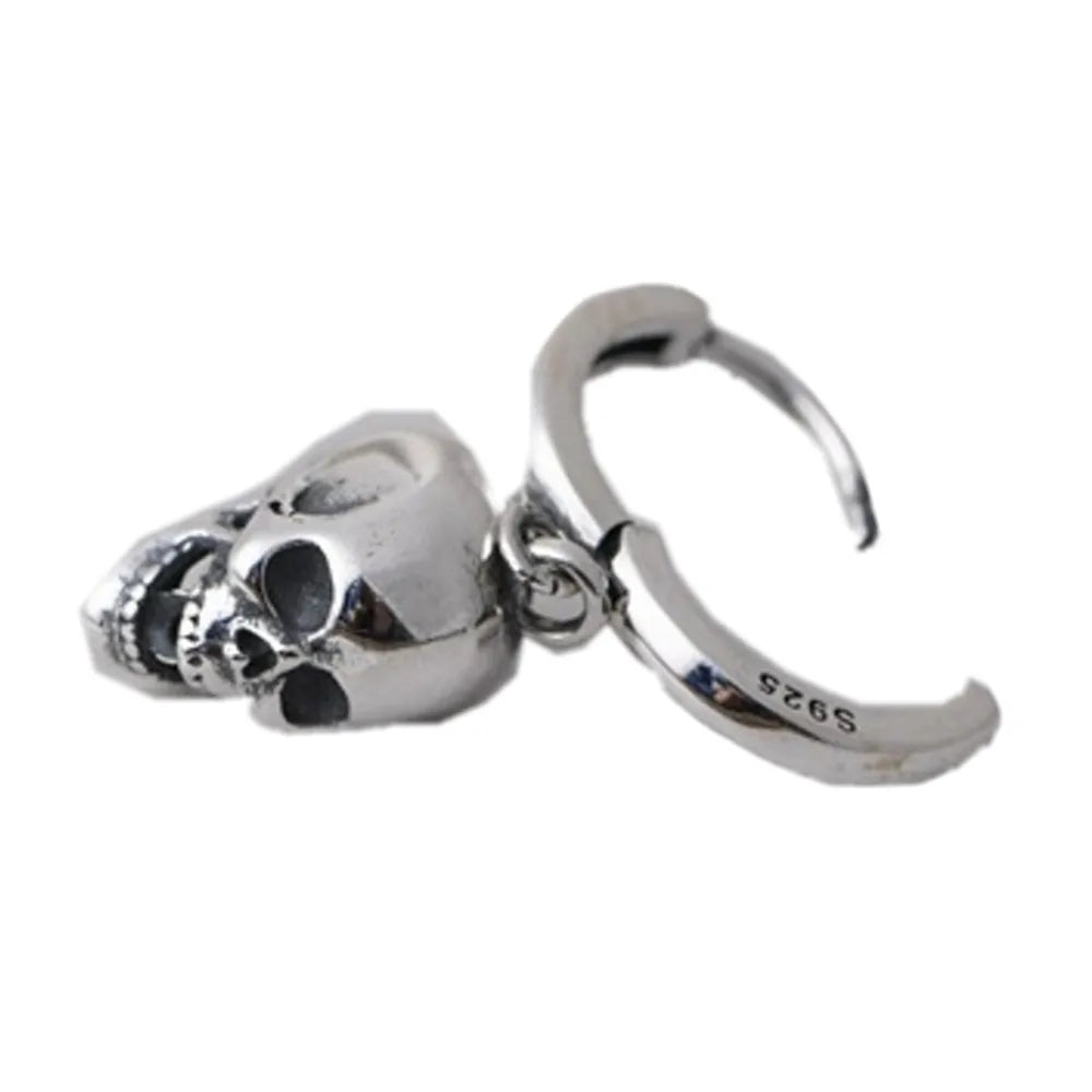 S925 Pure Silver Vintage Skull Bell Earrings