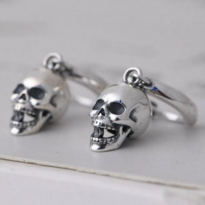 S925 Pure Silver Vintage Skull Bell Earrings