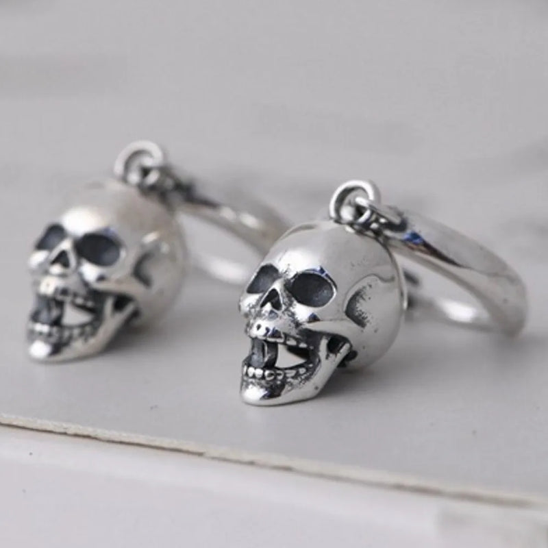 S925 Pure Silver Vintage Skull Bell Earrings