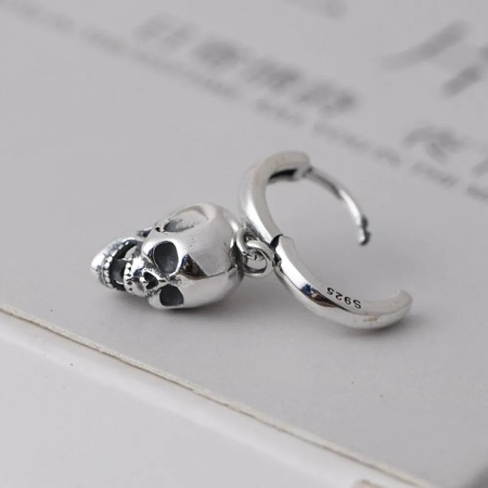 S925 Pure Silver Vintage Skull Bell Earrings