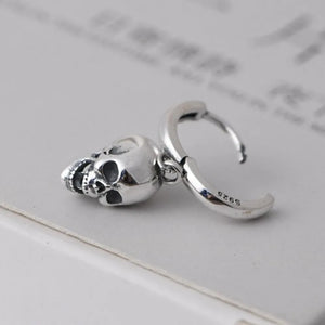 S925 Pure Silver Vintage Skull Bell Earrings