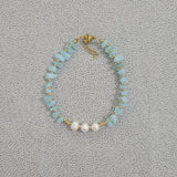 18KGF Natural Freshwater Pearls Crystal Beaded Bracelet for Women