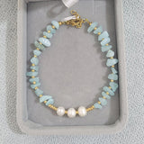 18KGF Natural Freshwater Pearls Crystal Beaded Bracelet for Women