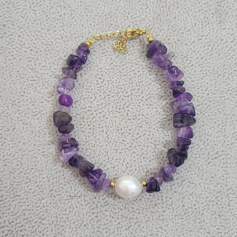 18KGF Natural Pearl Charm Bracelet Women Nature Crystal Bracelet