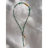 Vintage Style 18KGF Pearl Green Stone Choker Necklace