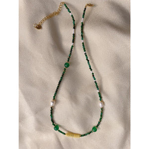 Vintage Style 18KGF Pearl Green Stone Choker Necklace