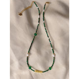 Vintage Style 18KGF Pearl Green Stone Choker Necklace