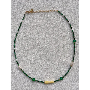 Vintage Style 18KGF Pearl Green Stone Choker Necklace