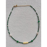 Vintage Style 18KGF Pearl Green Stone Choker Necklace