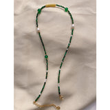 Vintage Style 18KGF Pearl Green Stone Choker Necklace