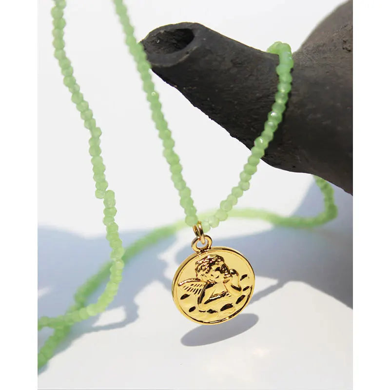 18KGF Natural Stone Pendant Necklace Bohemian Style Jewelry Women