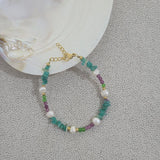 18KGF Stone Pearls Bracelet Amethyst Crystal Pearl Bangle Jewelry