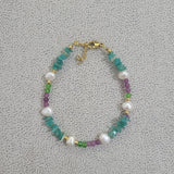 18KGF Stone Pearls Bracelet Amethyst Crystal Pearl Bangle Jewelry