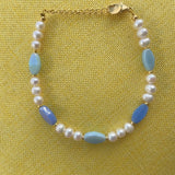 18KGF Stone Pearls Bracelet Natural Bangle Fine Jewelry