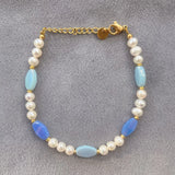 18KGF Stone Pearls Bracelet Natural Bangle Fine Jewelry
