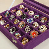 24 Grids Rose Red Velvet Jewelry Box Organizer for Women