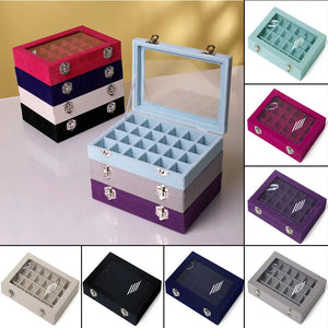24 Grids Rose Red Velvet Jewelry Box Organizer for Women