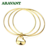 24K Circle Triple Ring Heart Bangle Wedding Jewelry