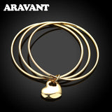 24K Circle Triple Ring Heart Bangle Wedding Jewelry
