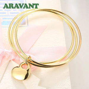 24K Circle Triple Ring Heart Bangle Wedding Jewelry