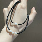 Crystal Bead Choker Necklace Set Women Simulated Pearls Clavicle Chain Strand
