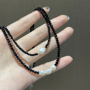 Crystal Bead Choker Necklace Set Women Simulated Pearls Clavicle Chain Strand