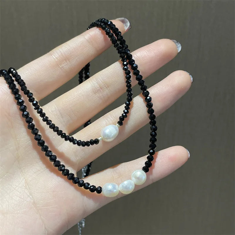 Crystal Bead Choker Necklace Set Women Simulated Pearls Clavicle Chain Strand