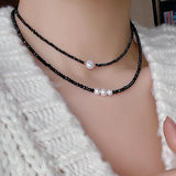 Crystal Bead Choker Necklace Set Women Simulated Pearls Clavicle Chain Strand