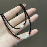 Crystal Bead Choker Necklace Set Women Simulated Pearls Clavicle Chain Strand
