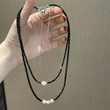 Crystal Bead Choker Necklace Set Women Simulated Pearls Clavicle Chain Strand